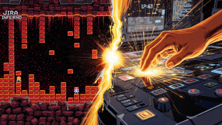 Un agente de IA colabora con un técnico de soporte para automatizar el triage de tickets en JIRA, mostrando el futuro del trabajo.