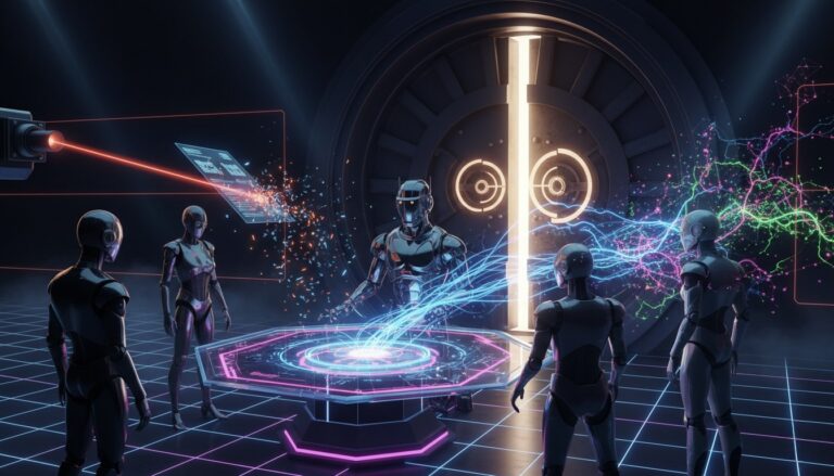 Ilustración del Equipo-A de la automatización, con un robot de UiPath usando AWS Textract y un LLM para extraer datos de un PDF y cargarlos en una bóveda de SAP.