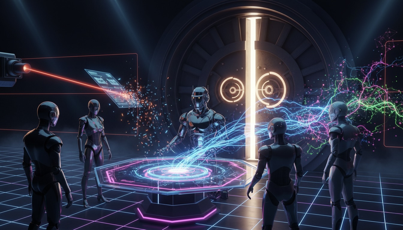 Ilustración del Equipo-A de la automatización, con un robot de UiPath usando AWS Textract y un LLM para extraer datos de un PDF y cargarlos en una bóveda de SAP.