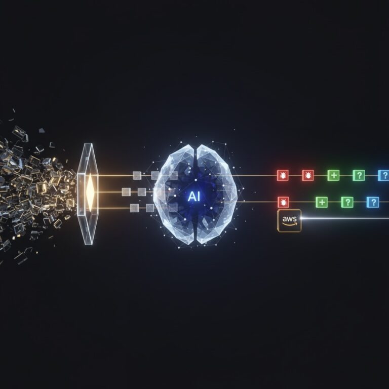 Un flujo de trabajo animado que muestra a N8N, un LLM y AWS Lambda colaborando para clasificar tickets de JIRA de forma automática.