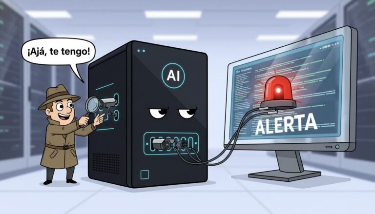 Un detective de IA auditando los logs de una 'caja negra' de Amazon Bedrock en AWS CloudWatch para cumplimiento GDPR.